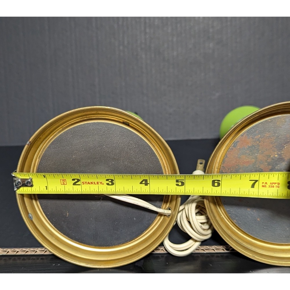 Vintage 1950's Working Pair of Hand Painted Green Glass & Brass Table Lamps - Picture 16 of 16